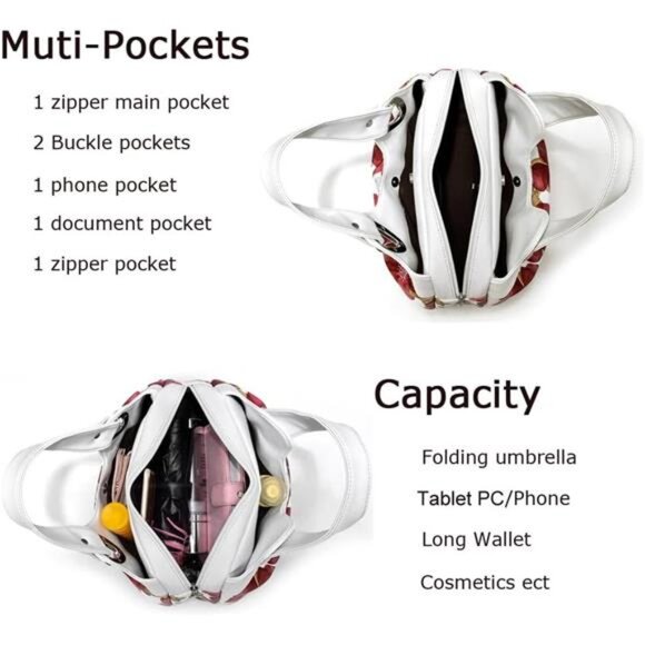 Vegan Leather Purse for Women Fashion Hobo Style Floral Handbag - Picture 3 of 6